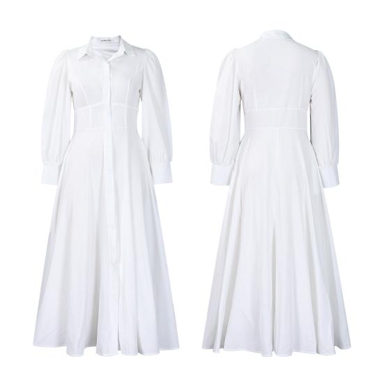 Women's Button Down T-Shirt Dress Casual Long Sleeve Maxi Dress Flowy Lapel A-line Long Dress with Pockets