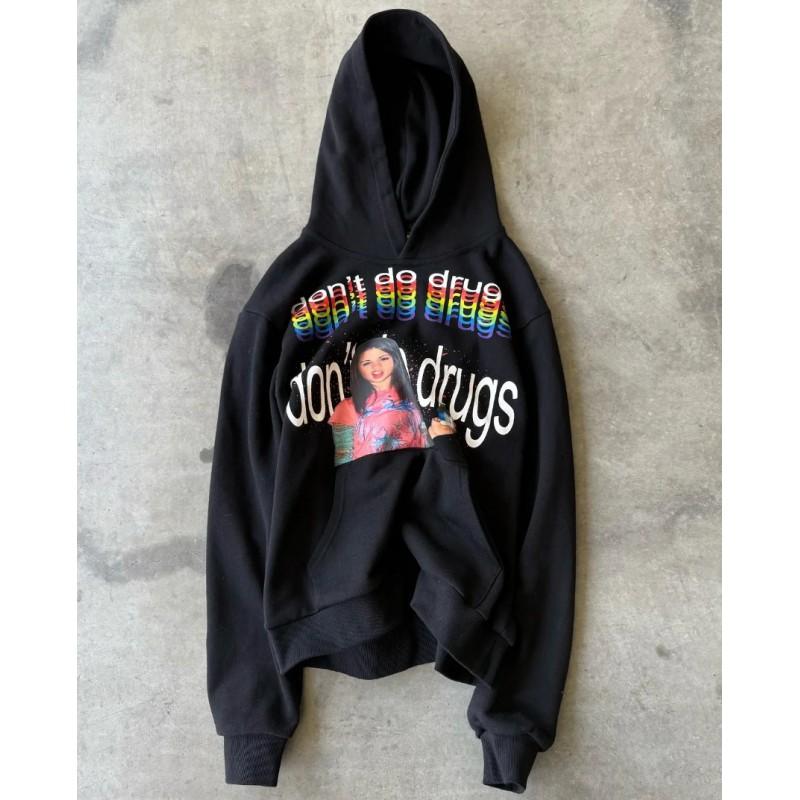 American Retro Harajuku Street Gothic Hip Hop Cartoon Print Zip Up Hoodie Loose Sweatshirt