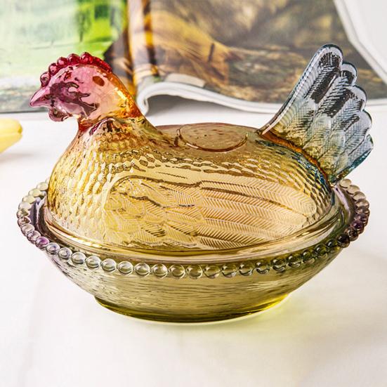 Стеклянная конфетница в форме курицы с крышкой, дизайн животного, блюдо для закусок, десертов, фруктов, салата, домашний декор для столешницы кухни