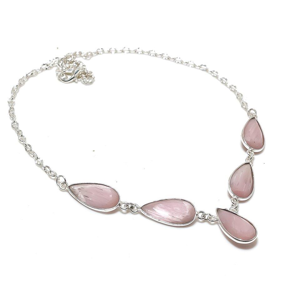 Pink Monalisa Gemstone Handmade 925 Sterling Silver Jewelry Necklace 18" GK-7286