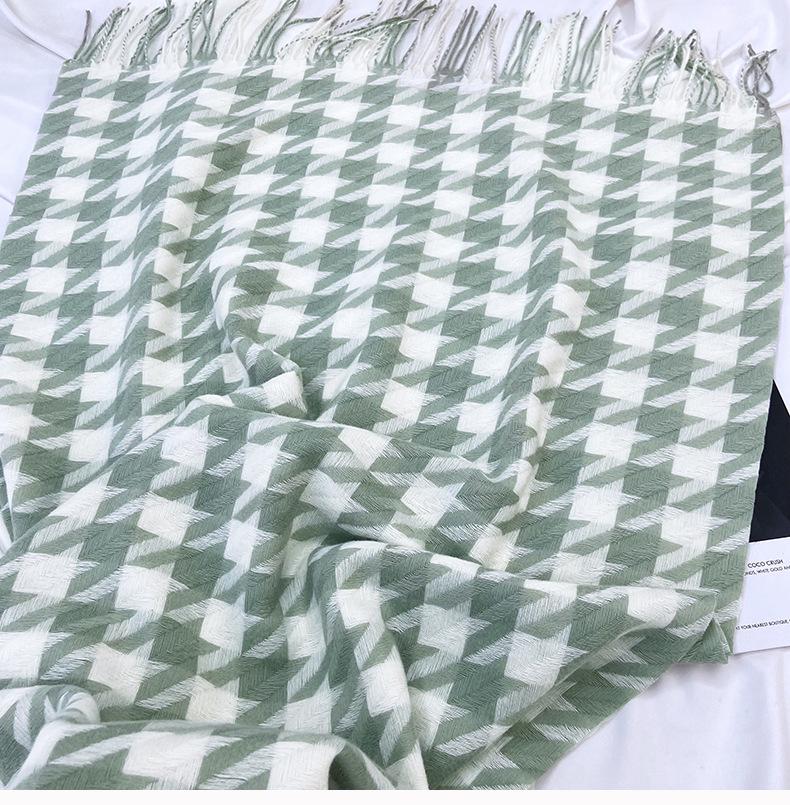 Women's Medium-Length Houndstooth Scarf - Warm, Sweet Style, Imitation Cashmere, Tassel Snood, Thick Shawl