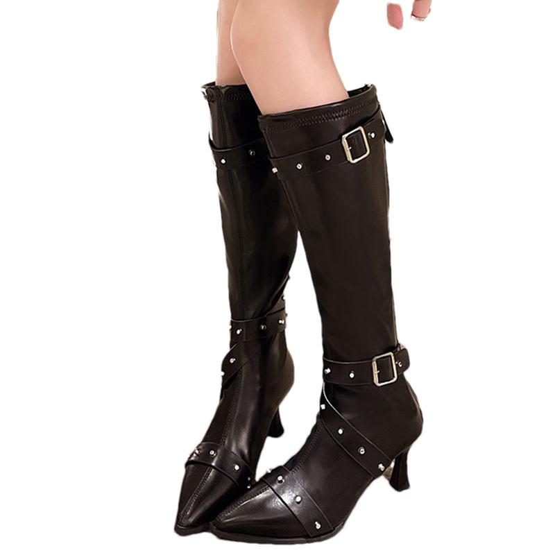 High Heels Women High Boots Leather Pointed Toe Designer Sexy Shoes Trend Knee High Winter Fashion New Pumps Botas De Mujer