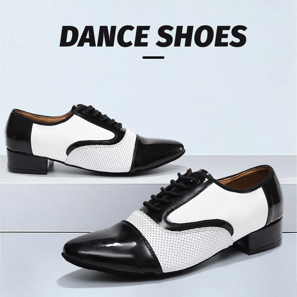 Черно-белые кожаные мужские туфли для современных танцев на мягкой подошве для мальчиков и взрослых, танго, сальса, латиноамериканские бальные танцы, каблук 2,5 см
