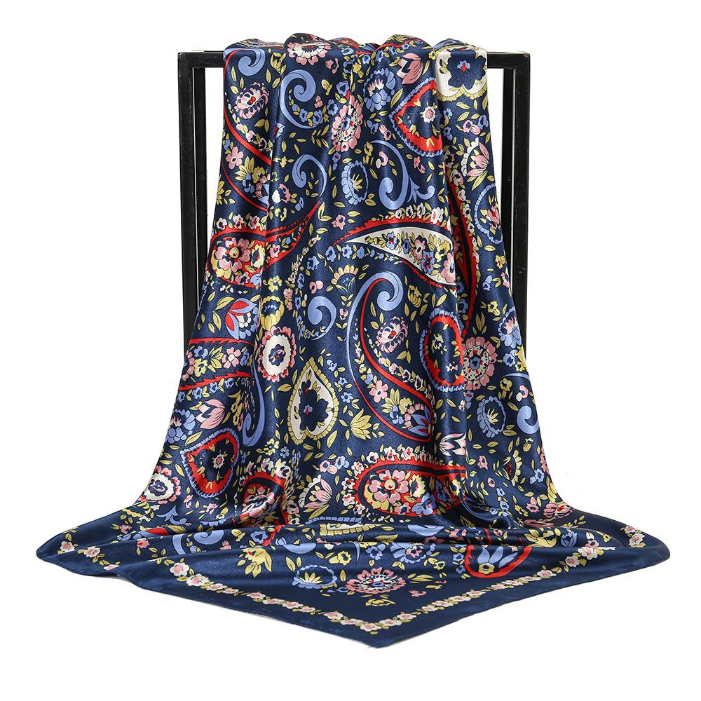 90*90CM Cashew Pattern Satin Square Scarf Fashionable Bohemian Style Hijab Shawl Elegant and Versatile Headscarf Scarf for Women