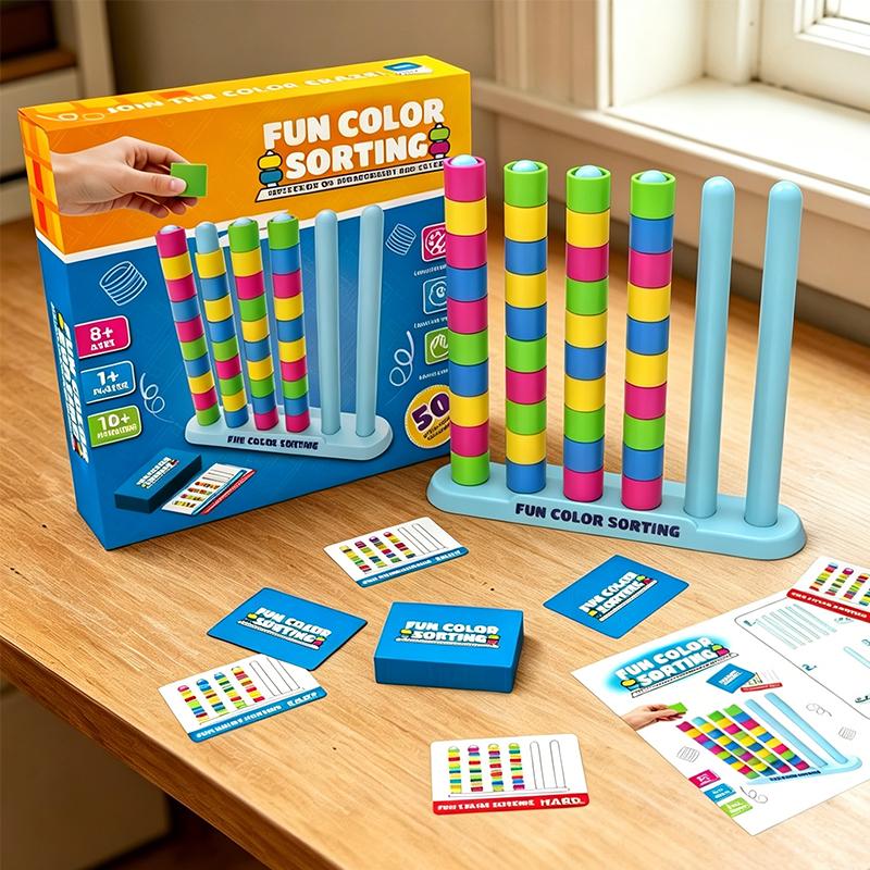 Color Stack Challenge Fun Board Game Versus Table Game with Card Educational Intellectual Enlightenment Cognition Logic Training