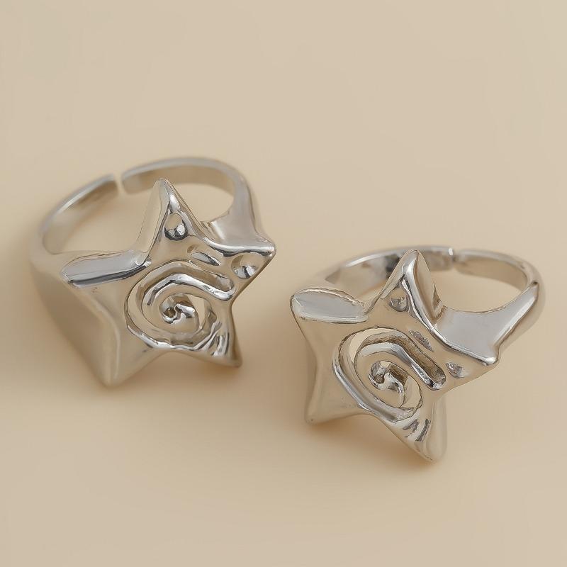 2024 Модные простые полые металлические кольца со звездами для женщин OL женские золотые серебряные модные открытые кольца ювелирные аксессуары