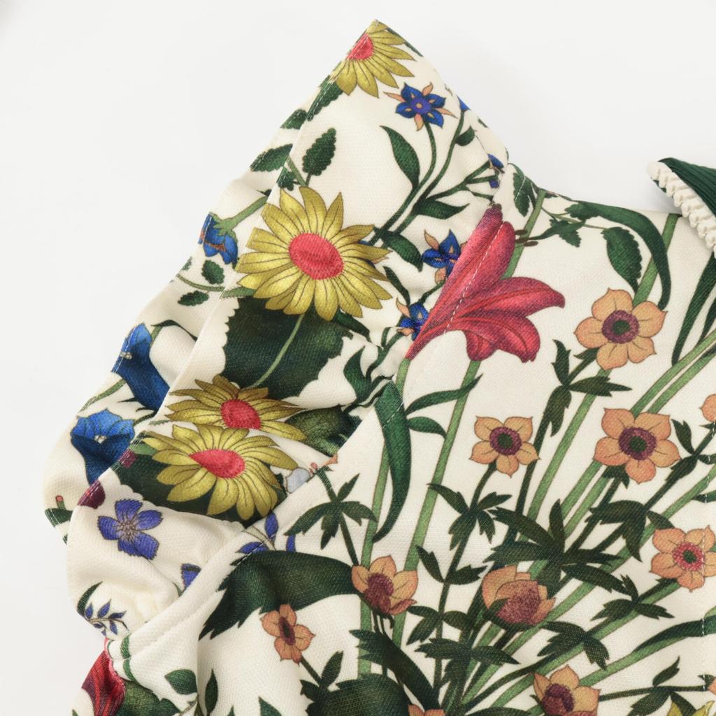 Gucci 479538 17AW White Flower Print Frill Leaf Jersey Dress Dress XS green/whiteUsed