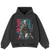 Streetwear Princess Mononoke Graphic Side Pockets Pullover Unisex Oversized Washed Black Hoodie