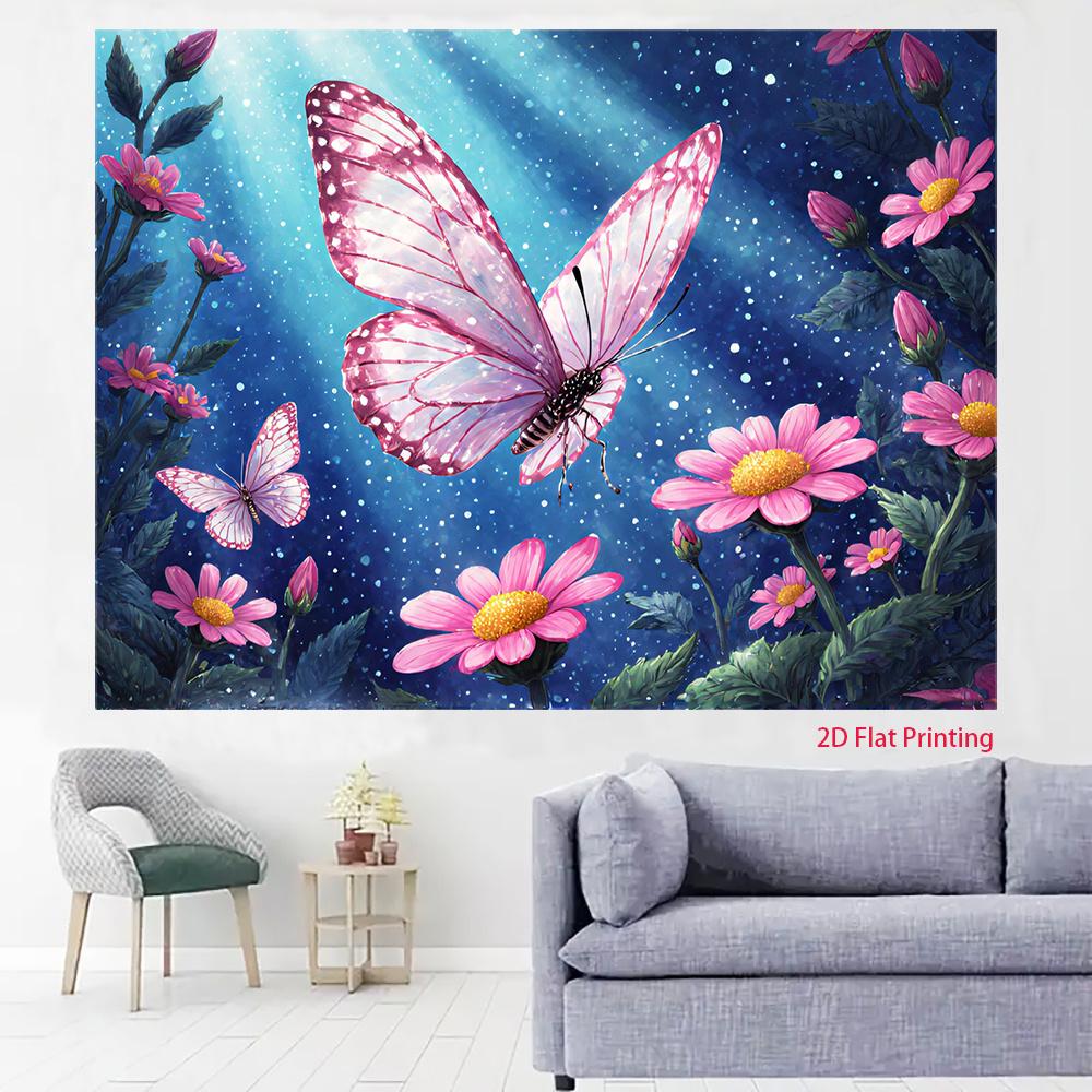 2D plane pink butterfly flower dreamy background fabric party decoration banner background fabric polyester fiber