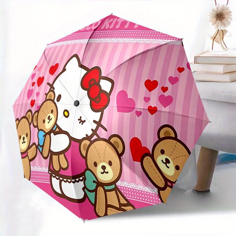 Hello Kitty,Teddy Bears Automatic Folding Umbrella-Simple 8-Rib Design, Bright Cartoon Pattern, Durable Iron Frame, Suitable For Travel, Out