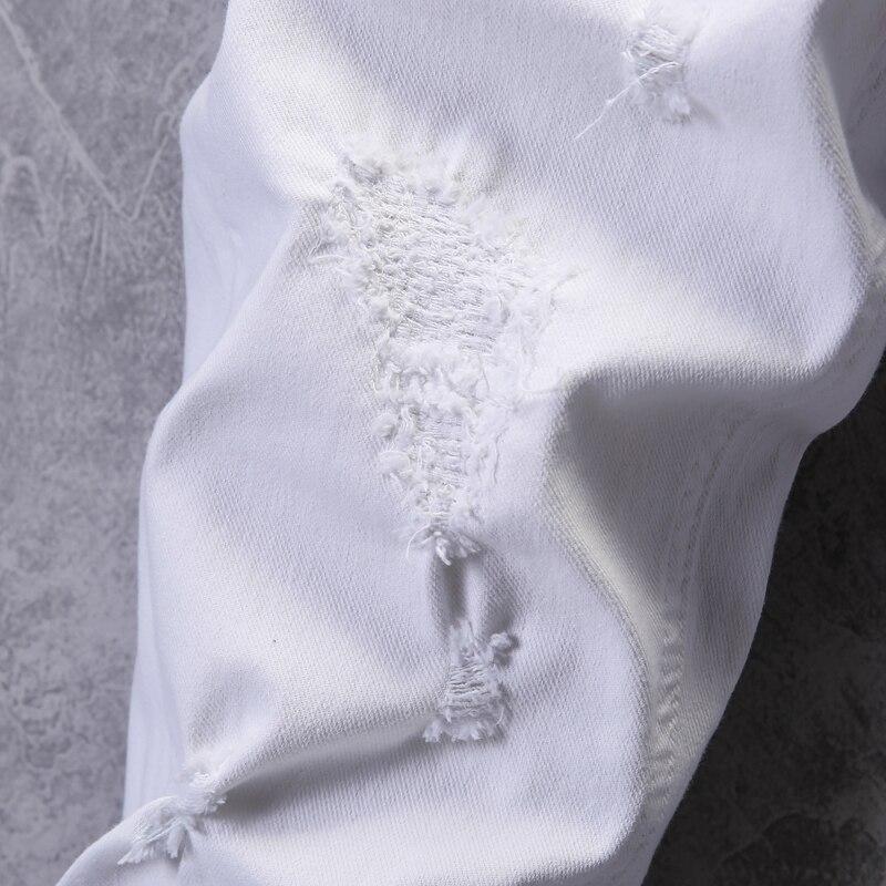 Рваные джинсы для мужчин, белые джинсы скинни, эластичные джинсовые брюки, мужские джинсы, брендовая уличная одежда с заплатками, потертые, большой размер 42 