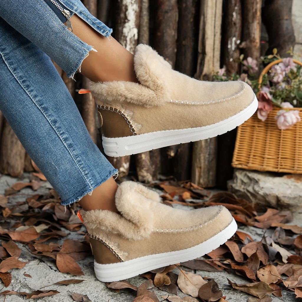Fashion Winter Women Thick Warm Plush Shoes Non-Slip Ankle Boots Woman Cotton Shoes Home Slippers Slip on Women's Snow Boots Large Size