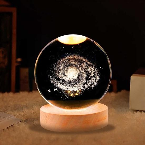 Galaxy 3D Crystal Ball Night Light with Wooden Base LED USB Table Lamp for Kids, Teens, and Home Decor