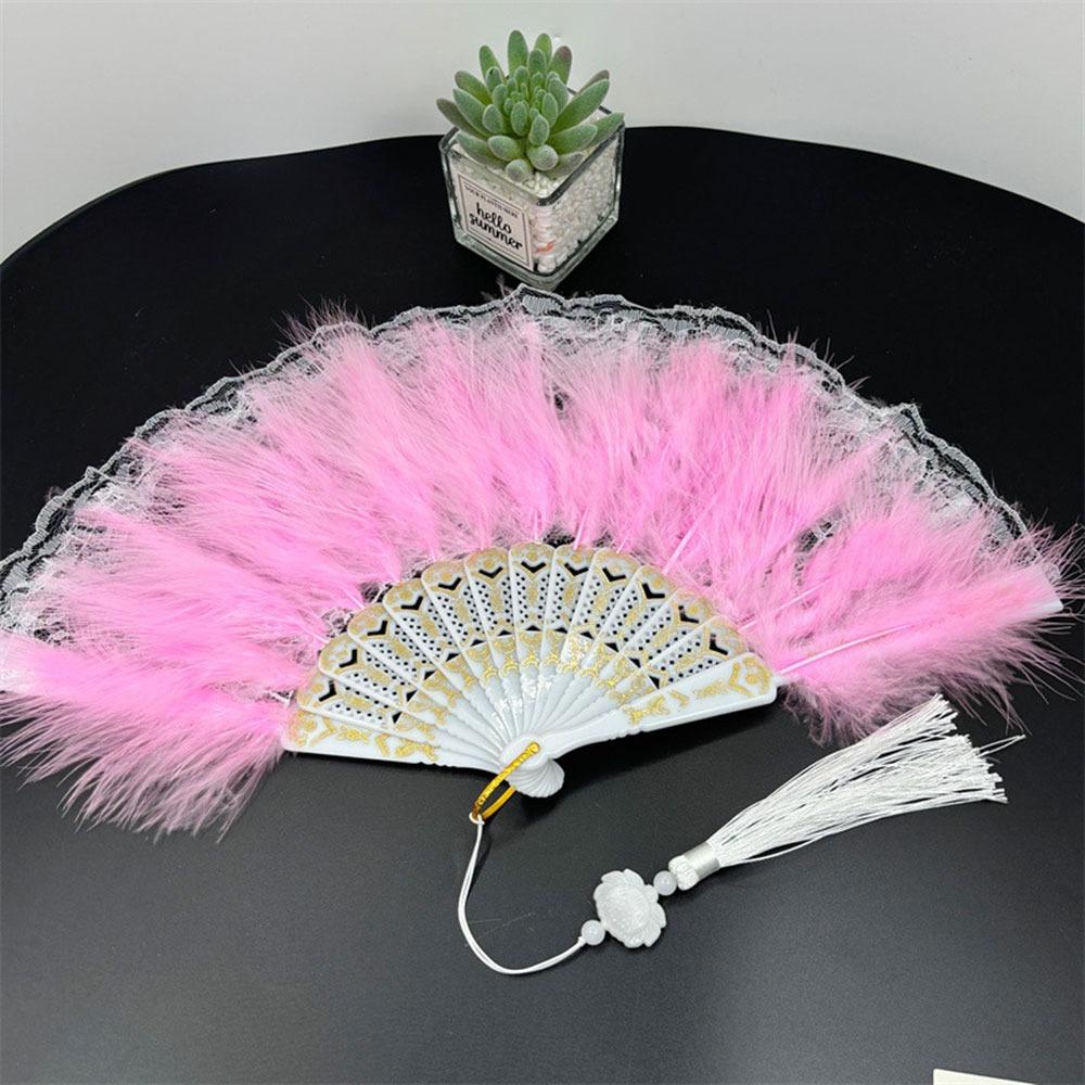 Lolita Feather Fan with Pendant Dance Performance Fans Fashion Feather Folding Fan Wedding Gift