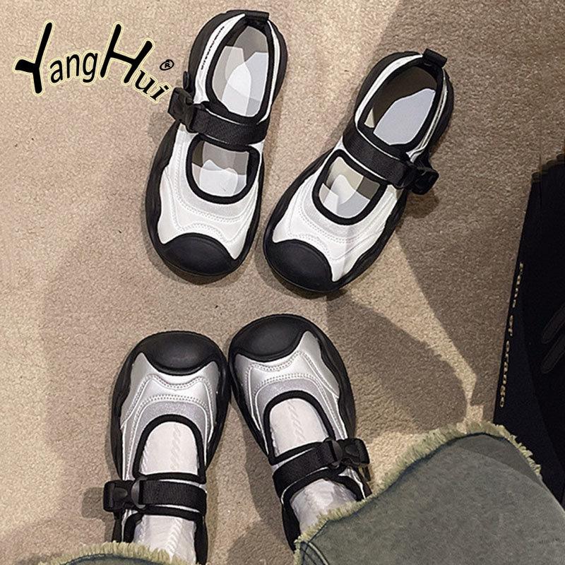 Casual Round Head Mid Heel Thick Bottom Mary Jane Women Shoes 2024 New Fashion Simple Hollow Out Large Size Shoes Summer