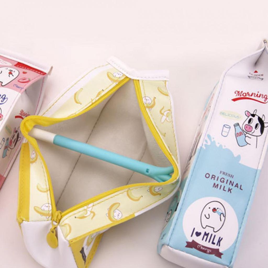 Fashion Creative Milk Box Pen Pencil Case Pouch Makeup Bag Toiletry Organizer