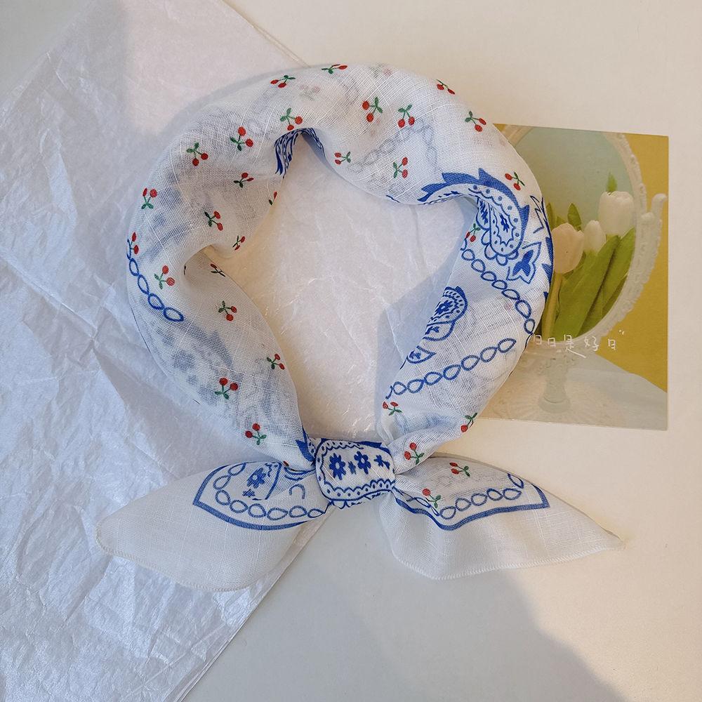 Women's Breathable Square Scarf: Thin with Paisley & Cherry Patterns Versatile Neck Scarf & Headscarf