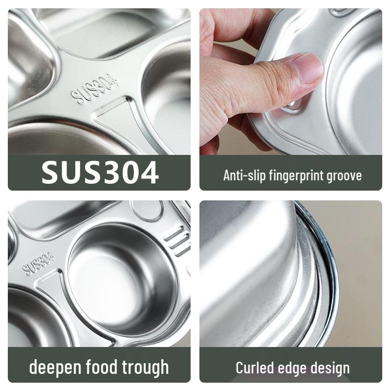 304 Stainless Steel Divided Plate for Children - Ideal for Kids, School Canteens, and Kindergarten Meals