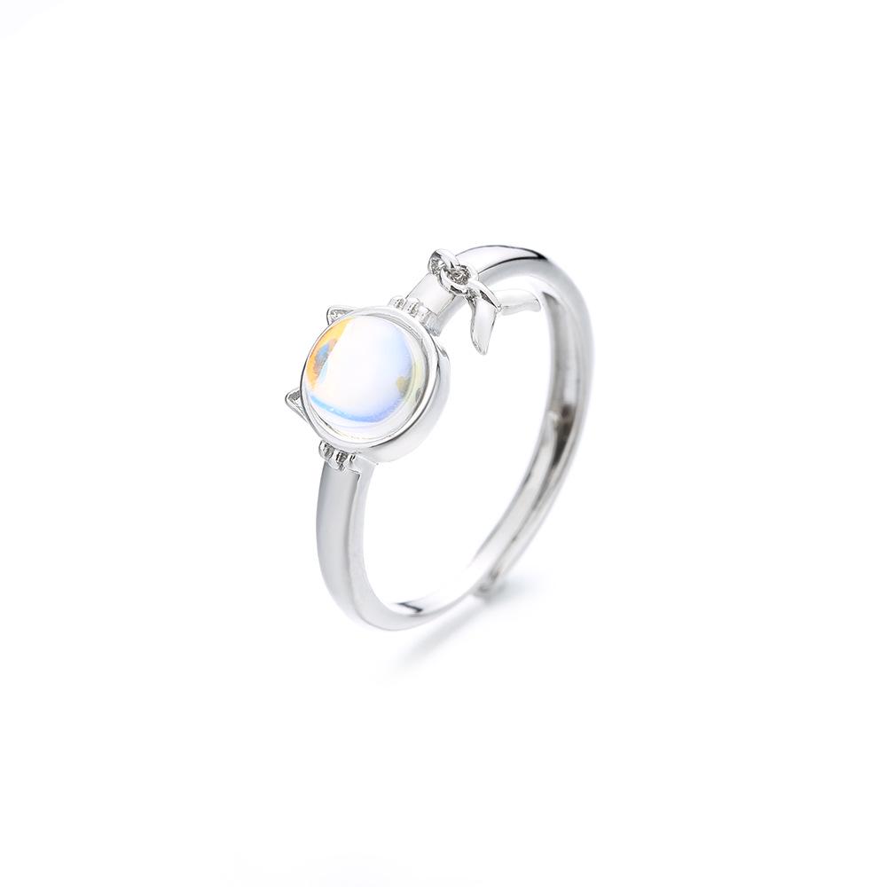 Good Meowning Iridescent Moonstone Kitten Fishtail Ring - Cute Bestie Qixi Gift
