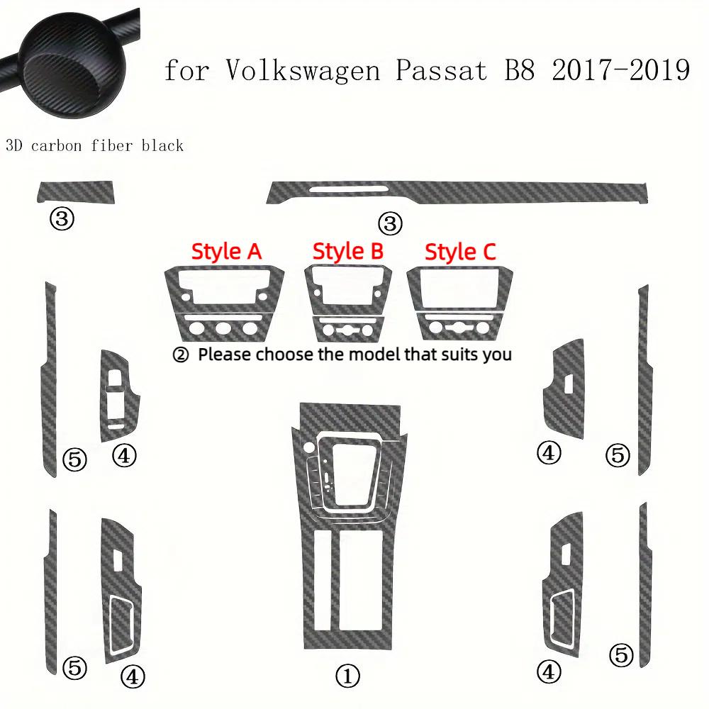 For Volkswagen VW Passat B8 2017 2018 Carbon Fiber Car Interior Protective Film Car Stickers Center Console Gear Dashboard
