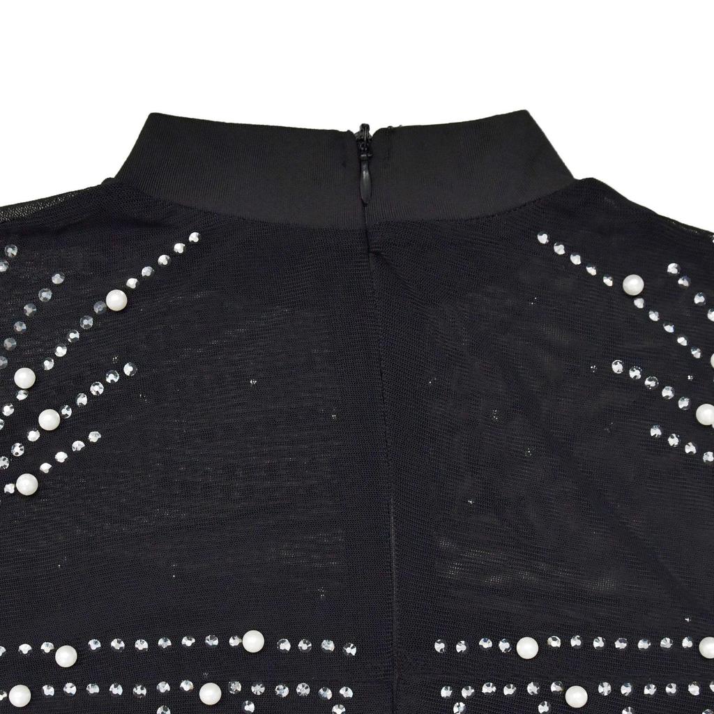 Европейская и американская мода Женское платье с длинным рукавом из сетки с бисерной короткой юбкой