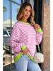 Женский повседневный оверсайз свитшот в полоску, пуловер свободного кроя, футболка с длинным рукавом и круглым вырезом, удобный свитер-рубашка