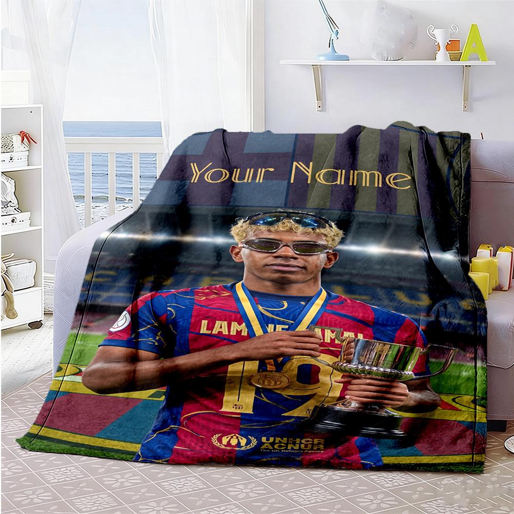 Lamin Yamal Personalized Text Blanket Throw Customizable Blanket Durable Comfort For Nap Office Bed Chair Allseason Use