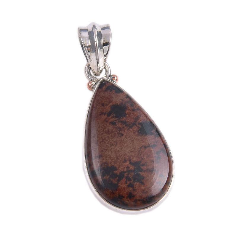 Natural Mahogany Red Obsidian Gemstone 925 Solid Silver Gift Pendant 1.5" n9U87
