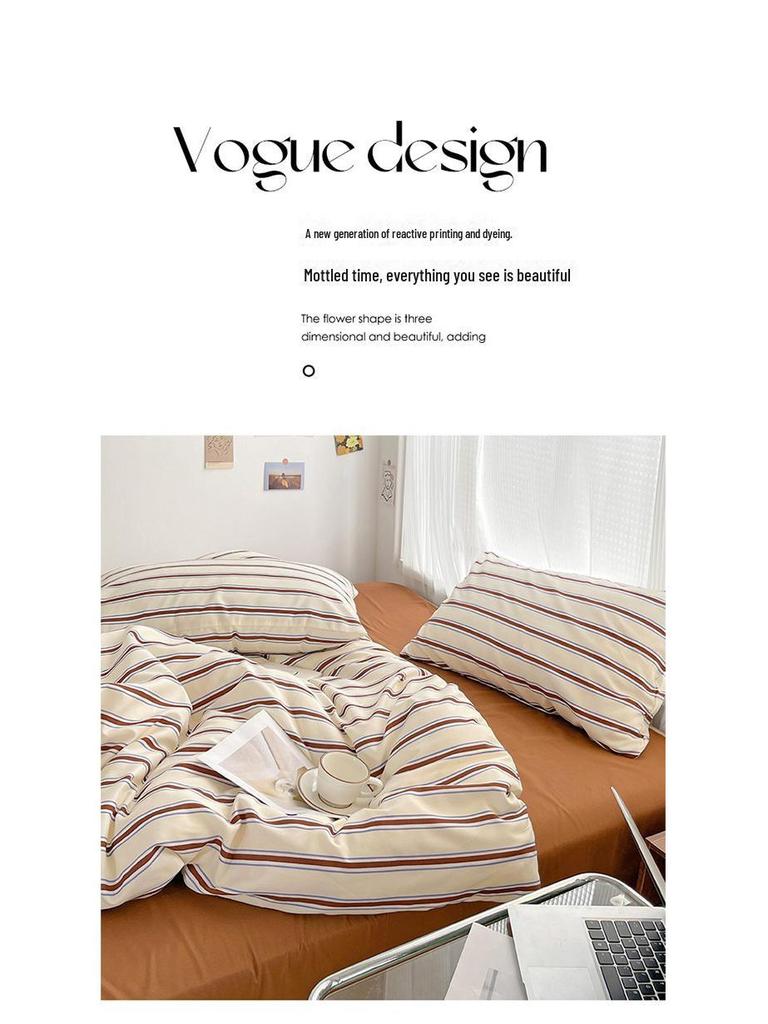 Минималистский комплект постельного белья из хлопка в полоску от японских и корейских блогеров - односпальная/двуспальная кровать для студенческого общежития, постельное белье из 3 предметов