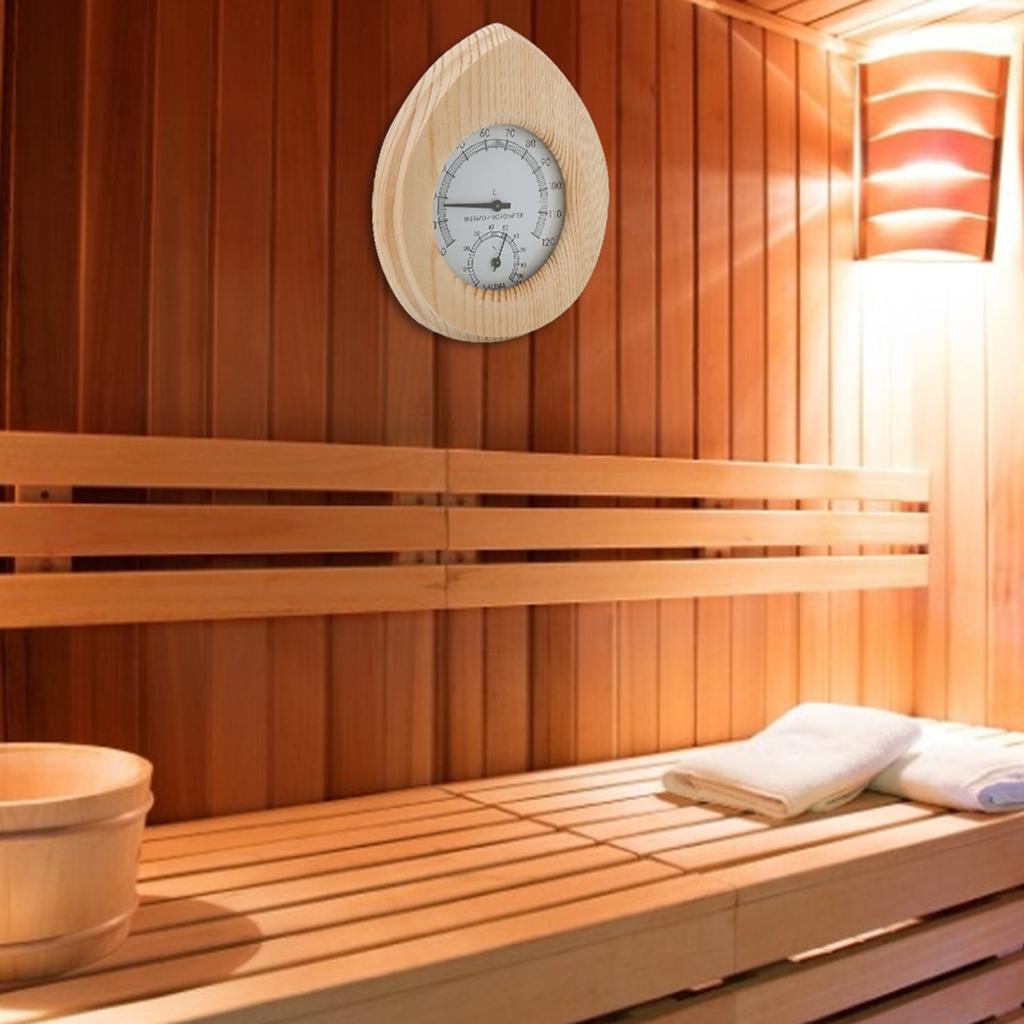 Drop Shaped 2 In 1 Wood Thermo Hygrometer Thermometer Hygrometer Steam Room Sauna Room Accessories