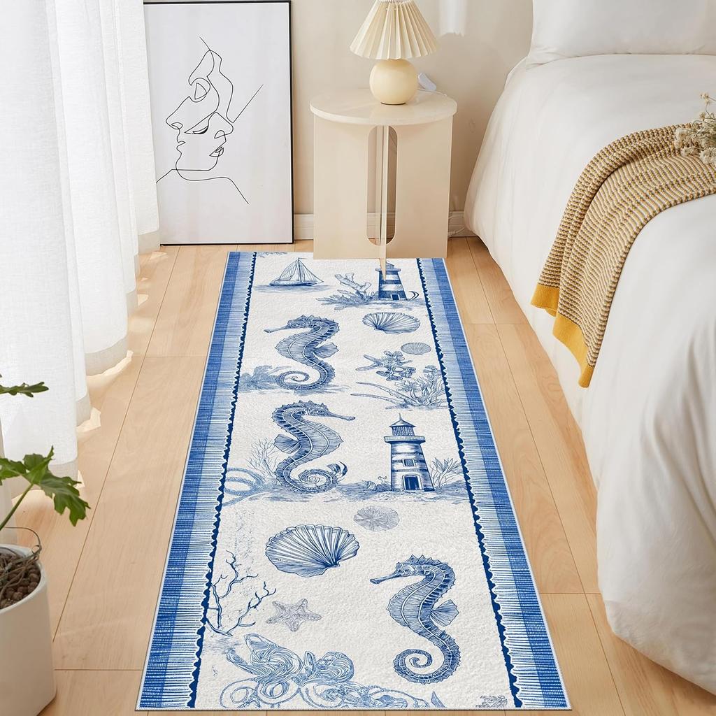 Подводный мир Беговой коврик Коралл Морская звезда Ракушка Раковина Морской конек Принт Ковер Ежедневный Домашний декор Нескользящий Коврик для прихожей Спальни