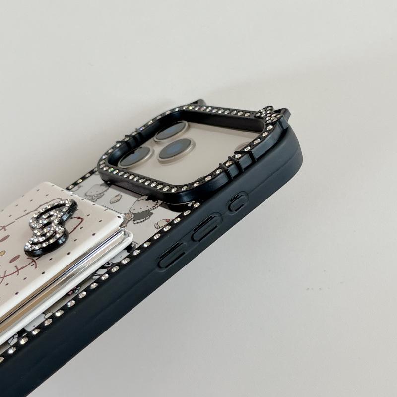 Милое двустороннее зеркало KT с кристаллами на весь экран для чехлов iPhone 17 Pro Max/16/15 Pro Max.