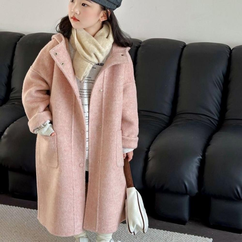 Children's Double-sided Woolen Coat Autumn and Winter Casual Windbreaker for Boys and Girls Hooded Woolen Coat