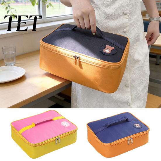 Lightweight School Lunch Bag Insulated Flat Square Bag, Durable Oxford Thermal Box Leakproof Cooler for Kids with Handles And Zipper, Waterproof