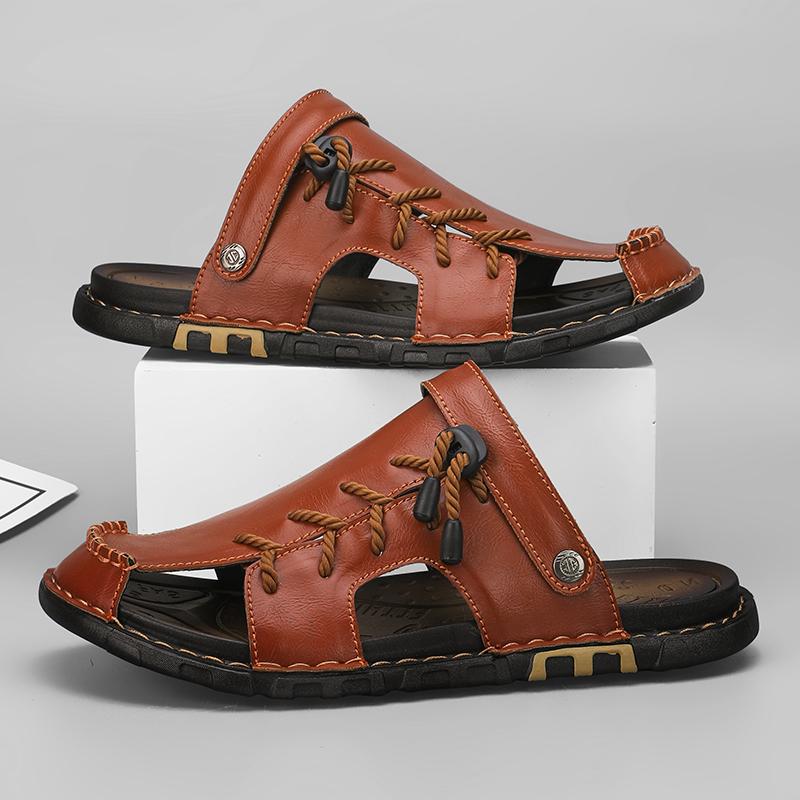 Кожаные мужские пляжные сандалии для воды, летние уличные повседневные спортивные сандалии с закрытым носком, нескользящие мягкие походные забродные кроссовки