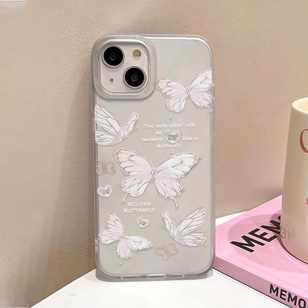 Gold Butterfly Soft TPU Case For iPhone 13 11 12 14 15 16 Pro Max Funda iPhone 12 13 Mini 16 Plus Translucent Clear Phone Cover