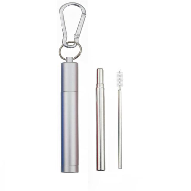 Reusable Stainless Steel Metal Telescopic Straw Collapsible Portable Travel Drinking Folding Straw Set with Cleaning Brush Case