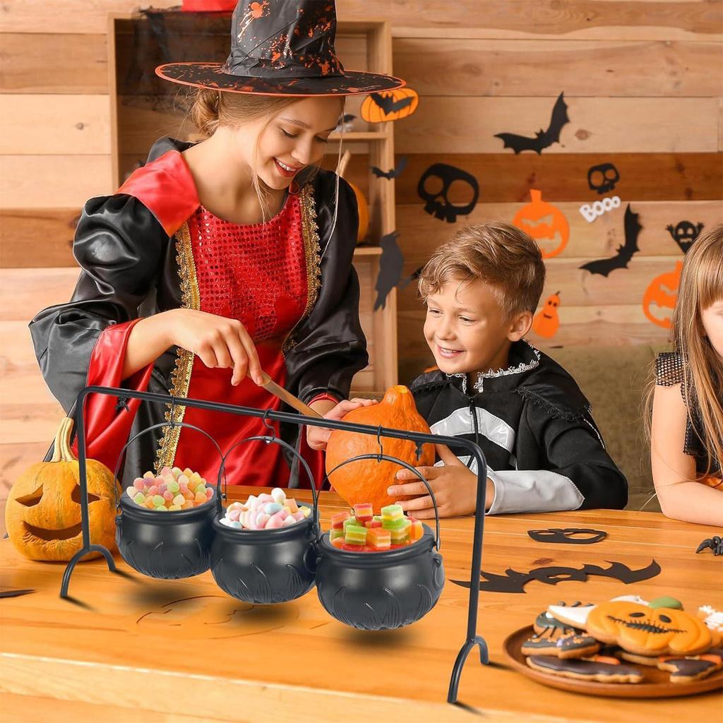Black Cauldron Witch Bucket 3Pcs/set Holiday Candy Bucket Set Halloween Candy Servers for Decoration or Candy Storage