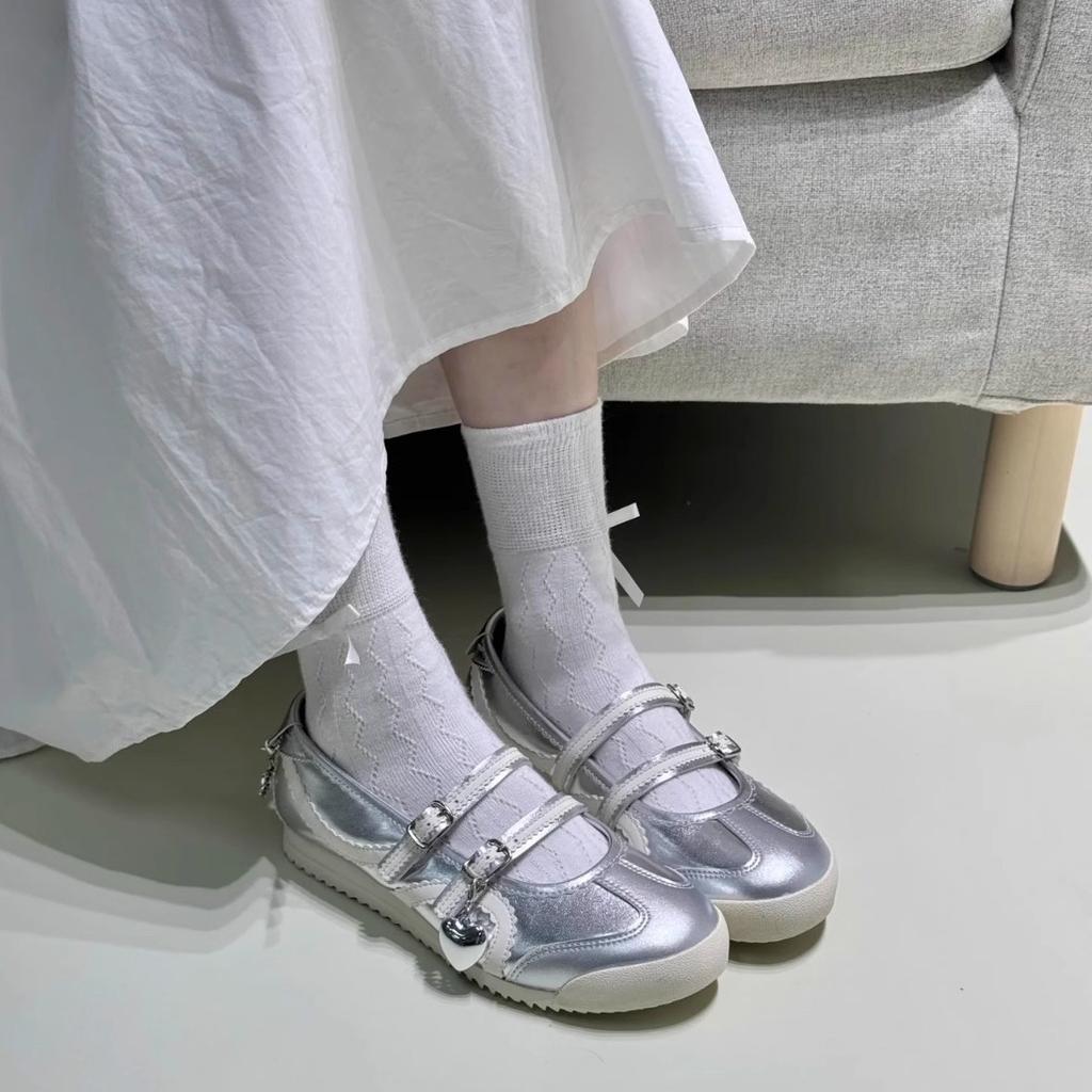 Туфли Мэри Джейн с бантом женские 2025 лето новые ремешок на одно слово балетки на плоской подошве с мелким вырезом одинарные туфли немецкие тренировочные туфли