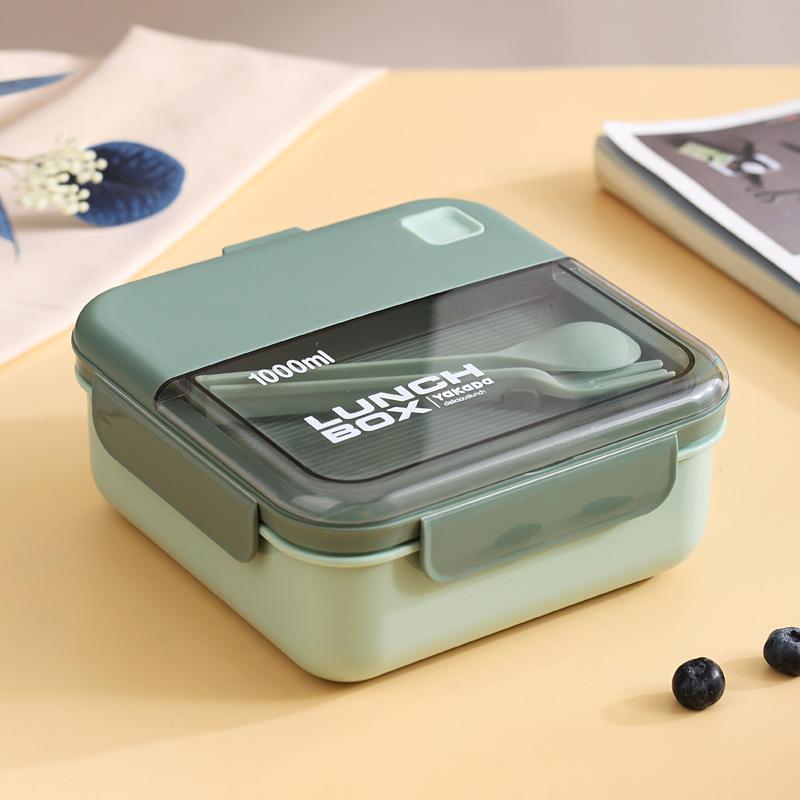 Portable Lunch Box Grid Children Student Office Bento Box with Fork Spoon Leakproof Microwavable Prevent School Food Storage Box