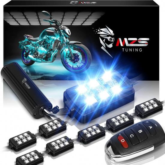 MZS 8Pcs Motorcycle LED Light Kit, Multi-Color Neon RGB Strips LED Underglow kit Compatible with ATVs UTVs Cruiser Trikes Golf Carts Most Family