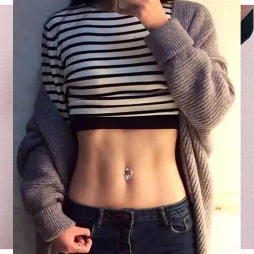 Rhinestones Stainless Steel Hollow Belly Piercing Love Navel Ring Belly Button Ring Body Jewelry