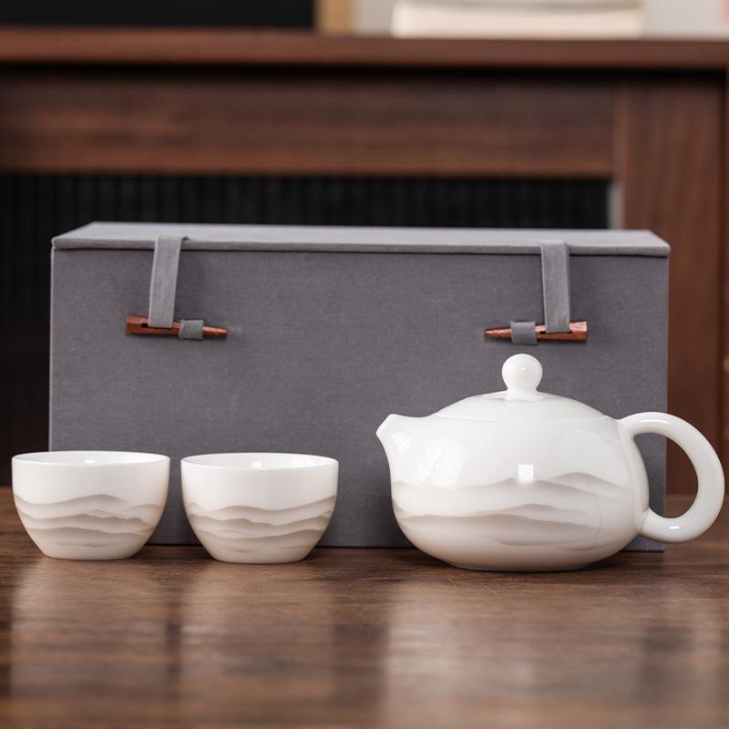 Чайник луч один горшок и две чашки жирный нефрит фарфор легкая роскошь набор для чая кунг-фу чашка Куайкэ высококлассная парчовая коробка подарочная коробка
