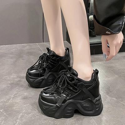 Женская обувь 2024 года, горячая распродажа, женские туфли на шнуровке, вулканизированные, весенние, с круглым носком, из цельной сетчатой ткани, на высоком каблуке, повседневные кроссовки на платформе