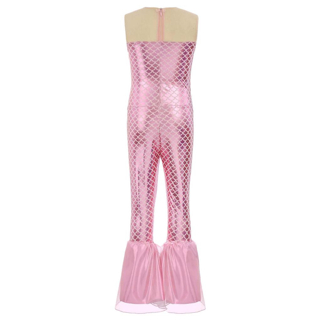 All-in-One Mermaid Halloween Outfit for Kids Girls: Playful Fish Scale Jumpsuit, Easy to Wear for Instant Transformation