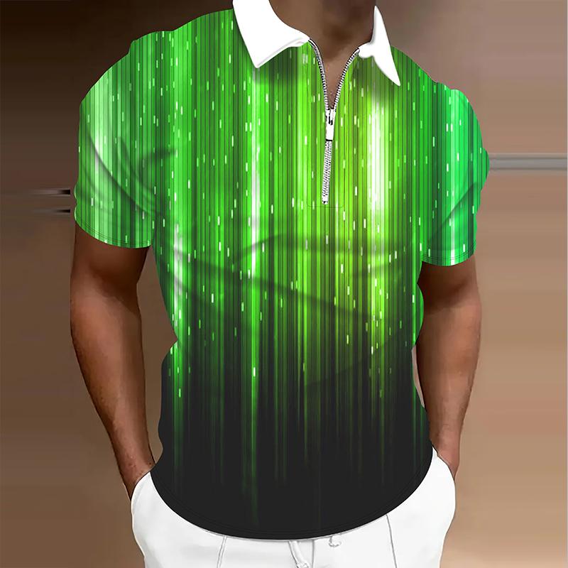Мужская рубашка поло повседневная на молнии с коротким рукавом модная повседневная на молнии летняя весенняя рубашка обычного кроя с разноцветным принтом 3D