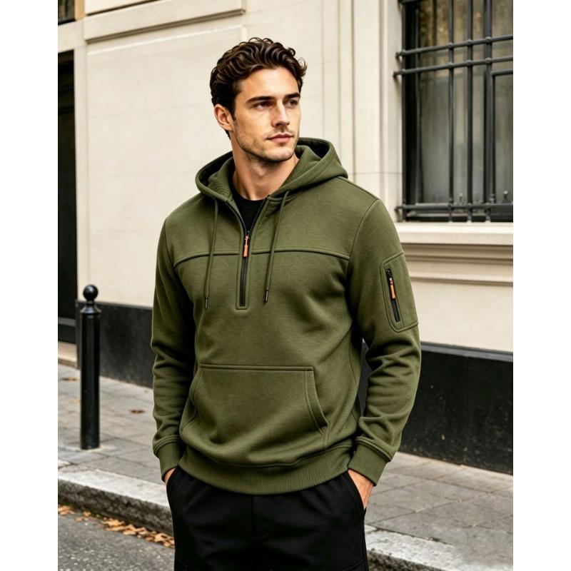 Men S Hooded Sweatshirt Fleece Lined Solid Color Casual Pullover