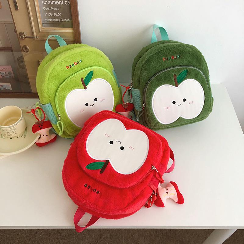 Autumn/Winter Fruit Pattern Plush Backpack for Kids - Cute Cross-Border Design for Boys and Girls.