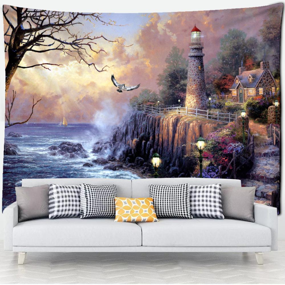 Лесная хижина гобелен настенная картина маслом фон ткань печать психоделическое колдовство богемный декор