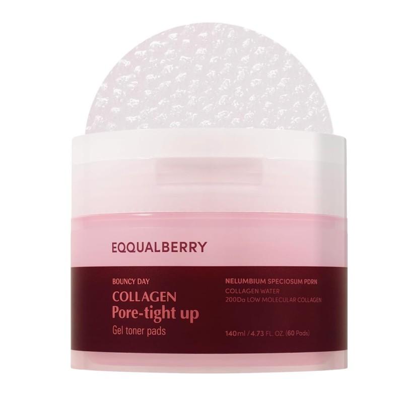 Eqqualberry Коллагеновый сияющий / Сужающий поры гель-тонер в пэдах 60 пэдов / Увлажняющий, Корейская косметика, K-beauty